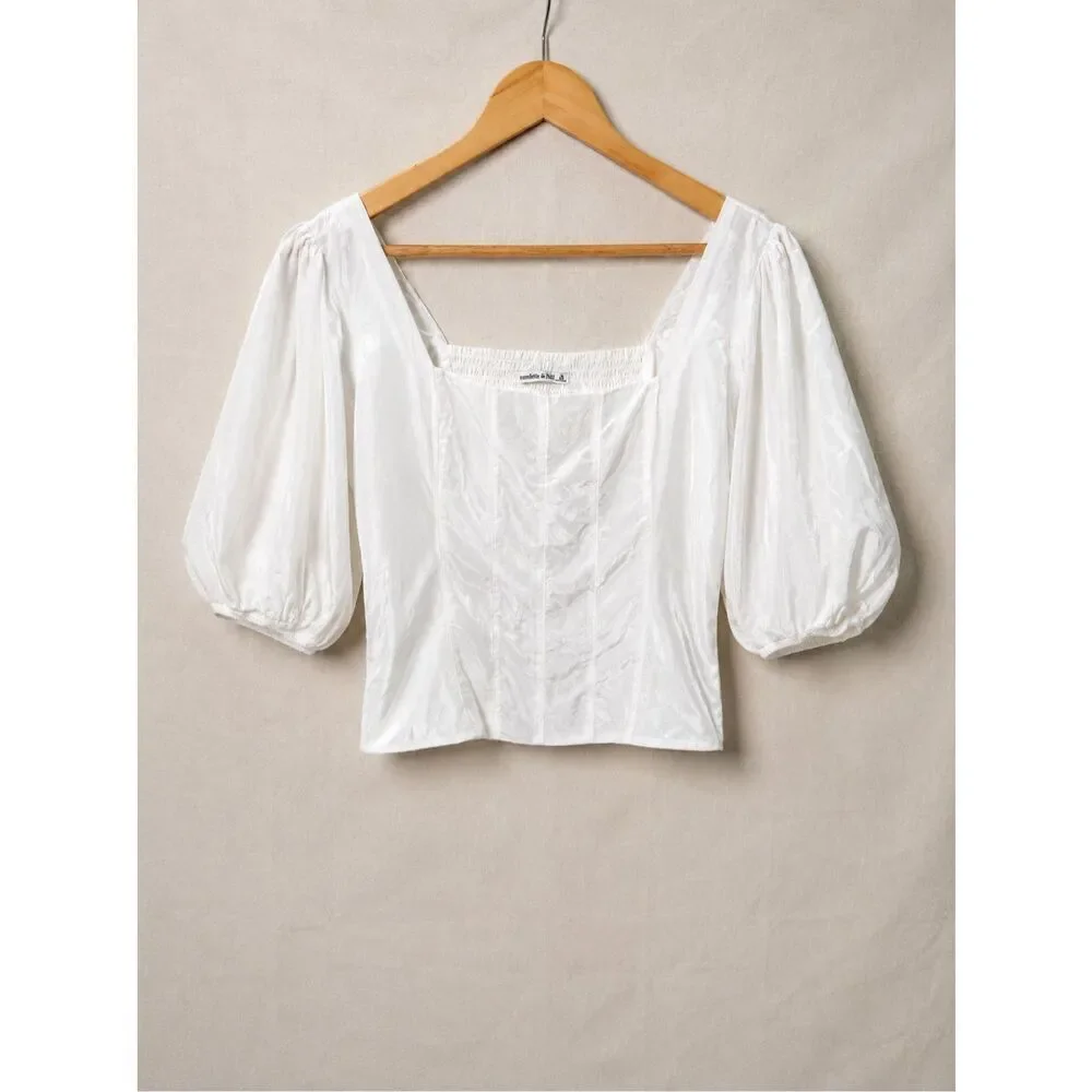 Abercrombie & Fitch White Puff Sleeve Corset Top Size M Cottagecore